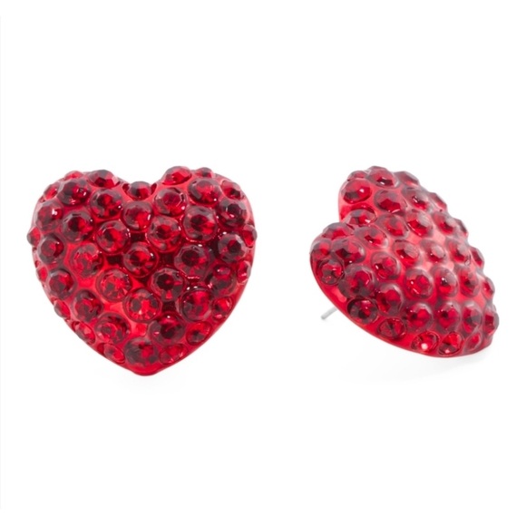 Betsey Johnson Jewelry - Betsey Johnson Sparkle rhinestone HeartShaped Red Earrings